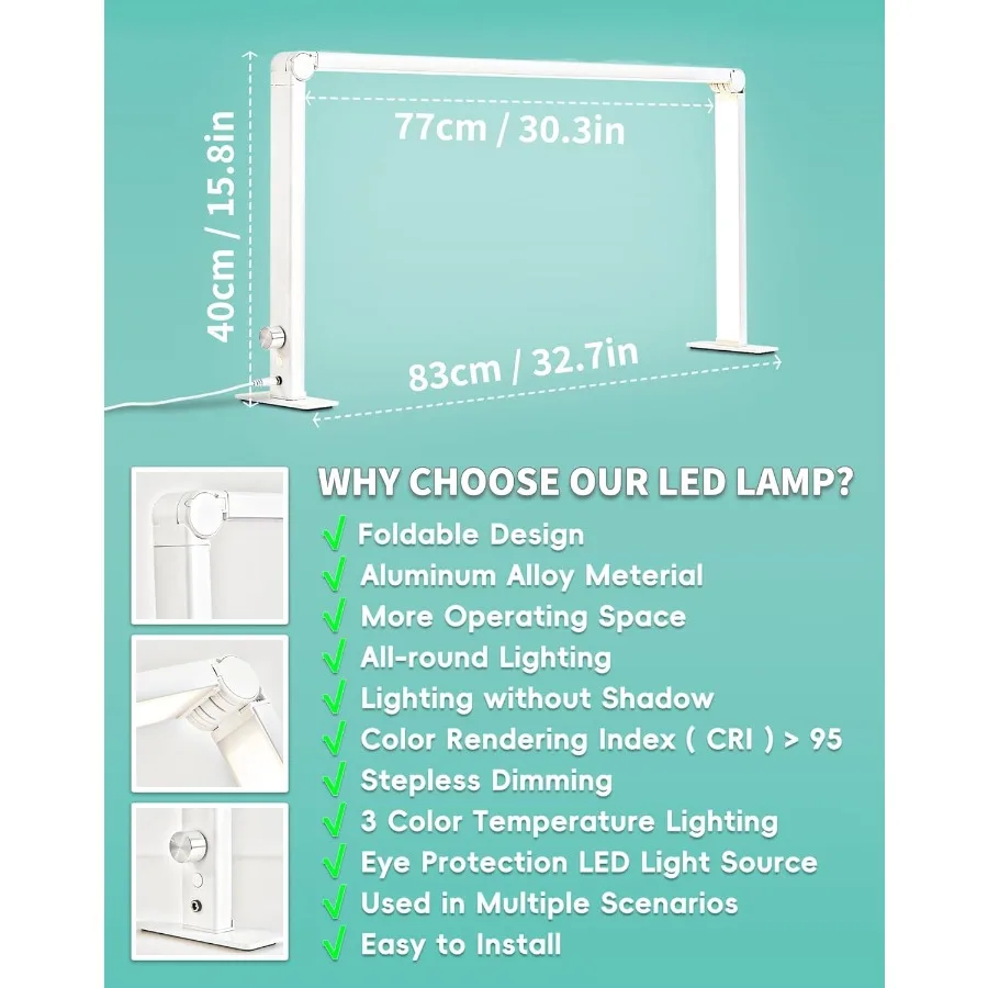 طوي نصف ضوء القمر لمكتب الأظافر 48 واط مستطيل مسمار التكنولوجيا مصباح 33in LED لمبة مكتب مع مقبض 3 طرق 30006000 كيلو عكس الضوء Whi