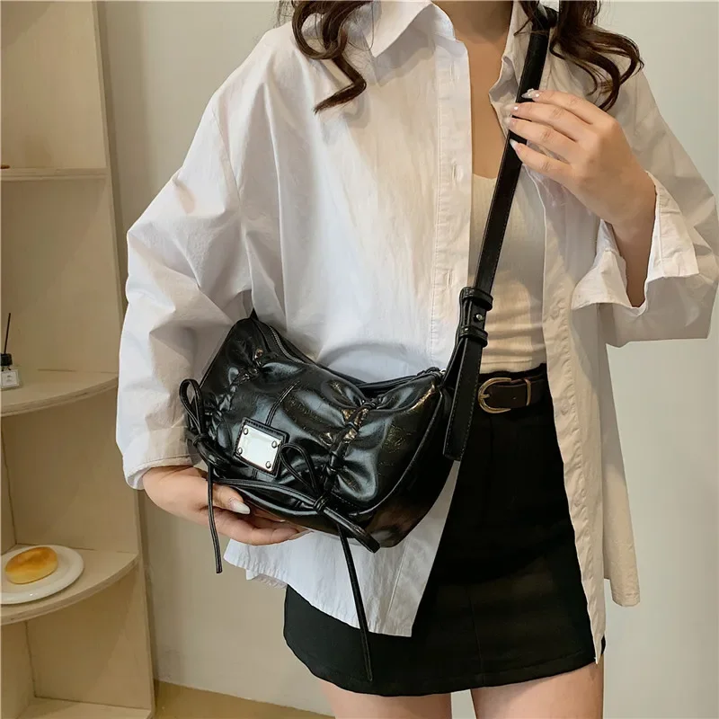 Korean Fashion Designer Shoulder Bag Lace Up Bow Bags for Women 2024 New Bolsas Mujer Drawstring Bolsos Underarm Sac De Femme