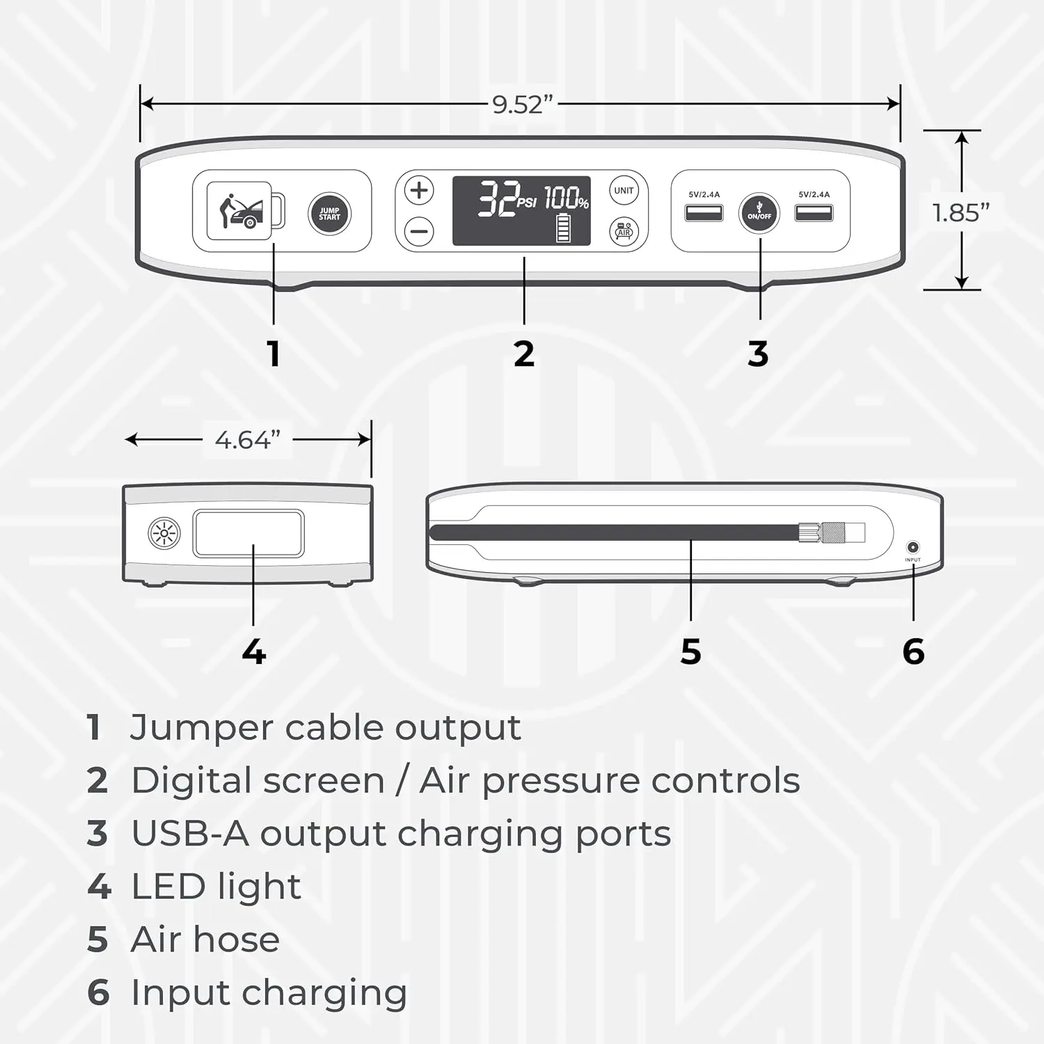 เครื่องช่วยสตาร์ทรถยนต์แบบพกพา 58830 |   เครื่องอัดอากาศ 100 PSI, พาวเวอร์แบงค์ USB 58.8Wh, ไฟฉุกเฉินและที่ชาร์จ, ขายดี