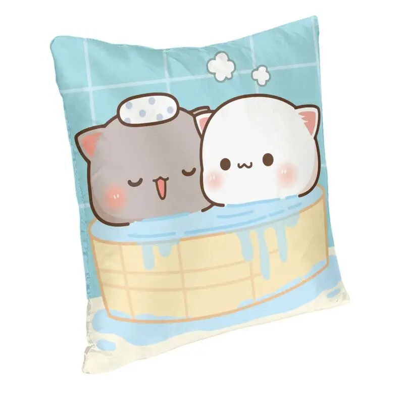 Peach And Goma Mochi Bathing Cushion Cover Sofa Decoration Cute Cat Square Throw Pillow Cover 40x40cm