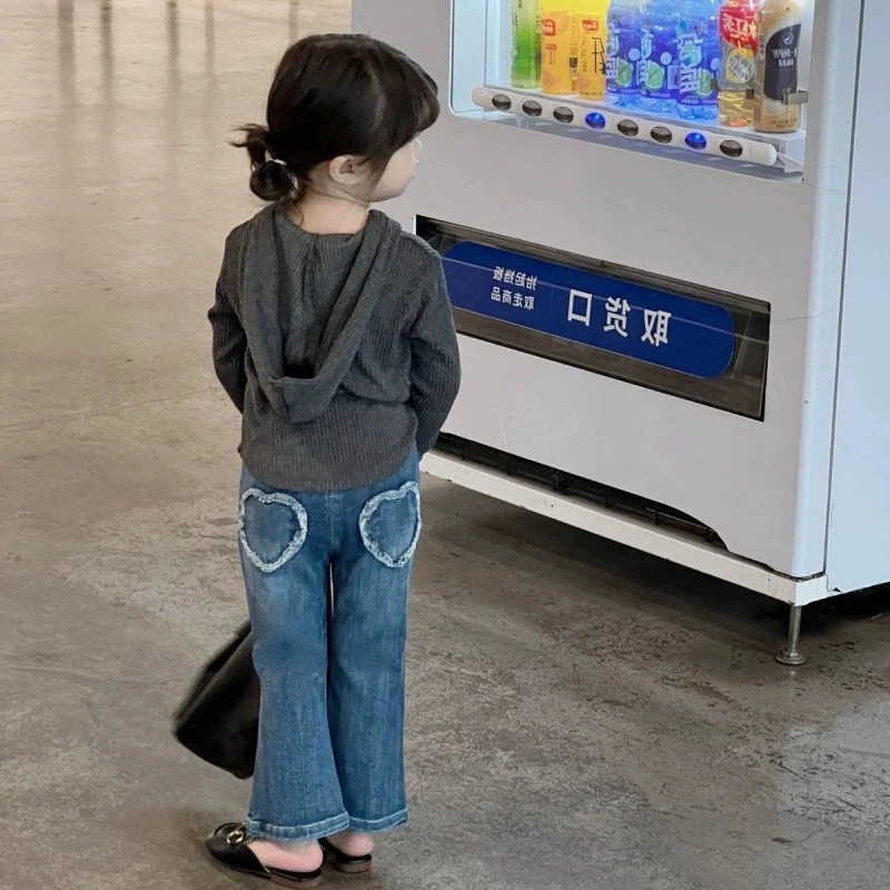 Girls Lace Straight Leg Jeans 2025 Spring Children Clothing Pants Children Korean Wide Leg Denim Pants