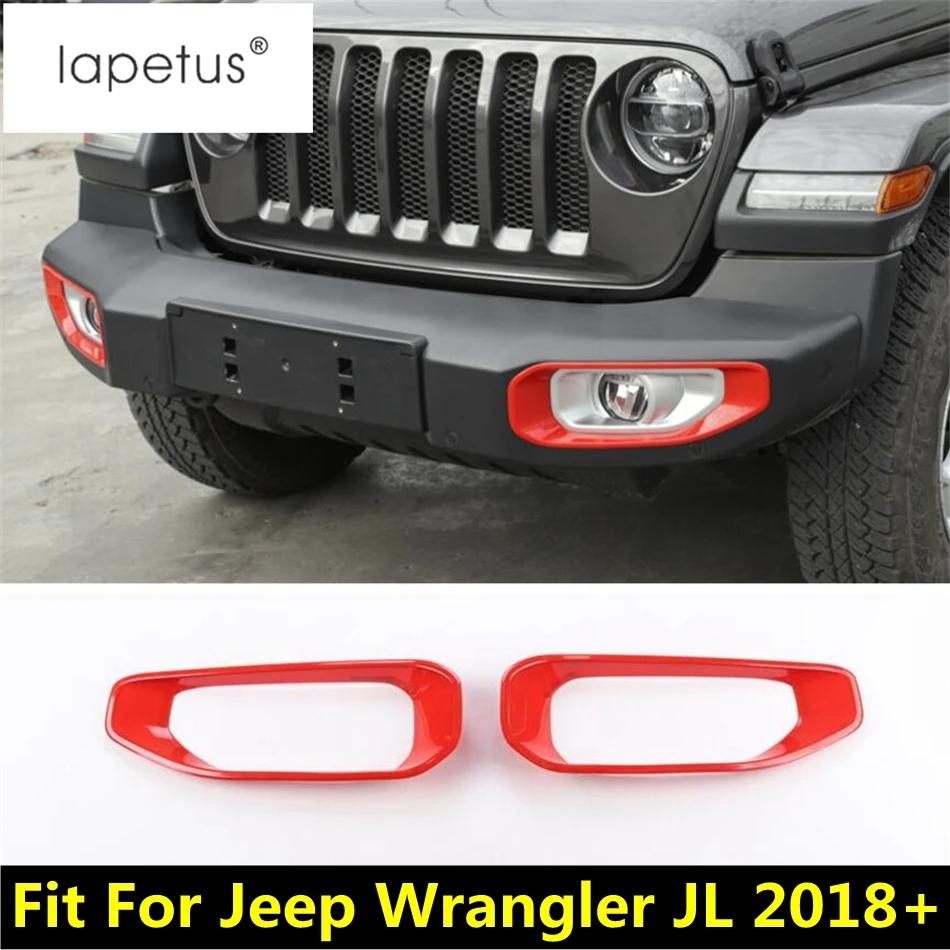 

For Jeep Wrangler JL 2018 - 2022 Front Head Fog Lights Lamp Frame Molding Cover =Trim Red / Matte / Carbon Fiber Accessories