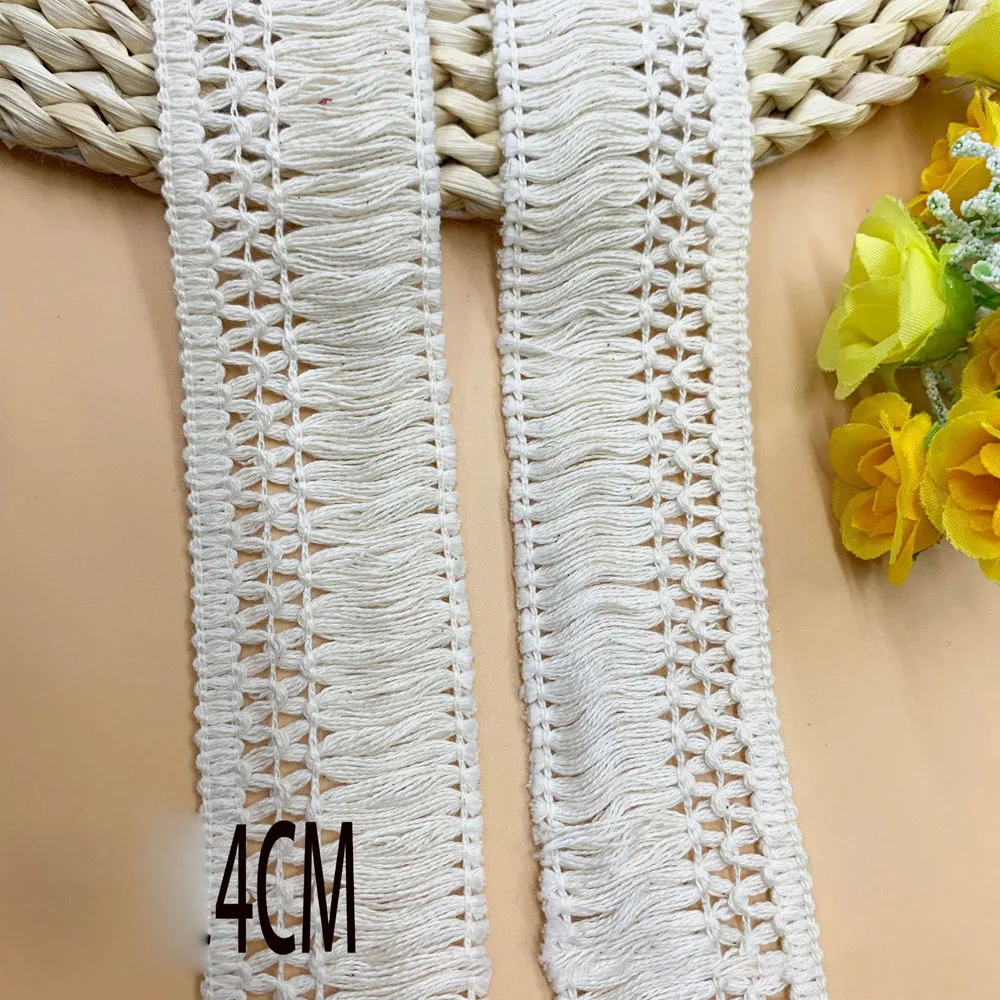 5Yards Cotton Beige White Black Tassel Lace Fringe Fabric Trims For DIY Sewing Craft 4CM Wide