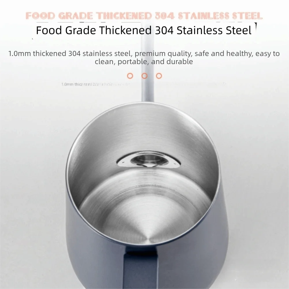 

304 Stainless Steel Goose Neck Coffee Pot Drip Spout Wood Lid Long Narrow Drip Carafe 300ml Capacity Anti-scald