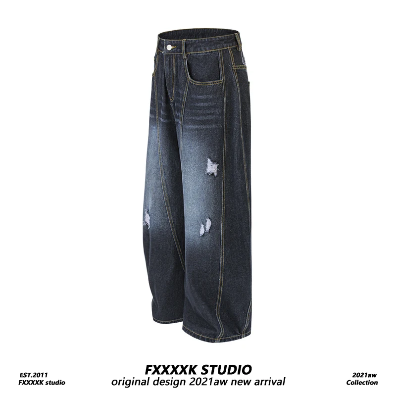 

Мужские джинсы FXK Original American Street, широкие, с эффектом потертости, свободного кроя, в стиле BF, из денима, летняя новинка