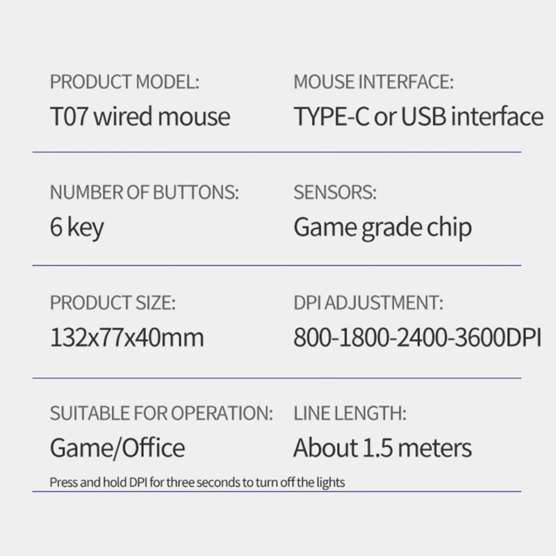 Mouse USB C F3MA con sensibilità regolabile 3600 DPI retroilluminato per PC Windows TypeC