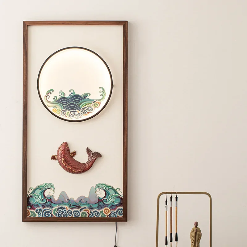 جدار مربع ثلاثي الأبعاد لغرفة المعيشة، لوحات معلقة من السيراميك الجوز، لوحات زخرفية من الخشب الصلب الصيني