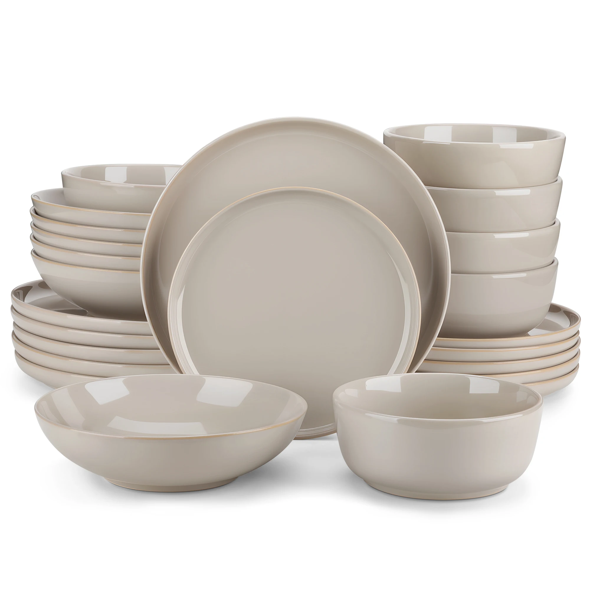 

vancasso 12/16/18/24 Piece Light-Grey Reactive Glaze Stoneware Plates Set Dinnerware Sets with 4/6 pcs Dinner Plate/Dessert/Bowl