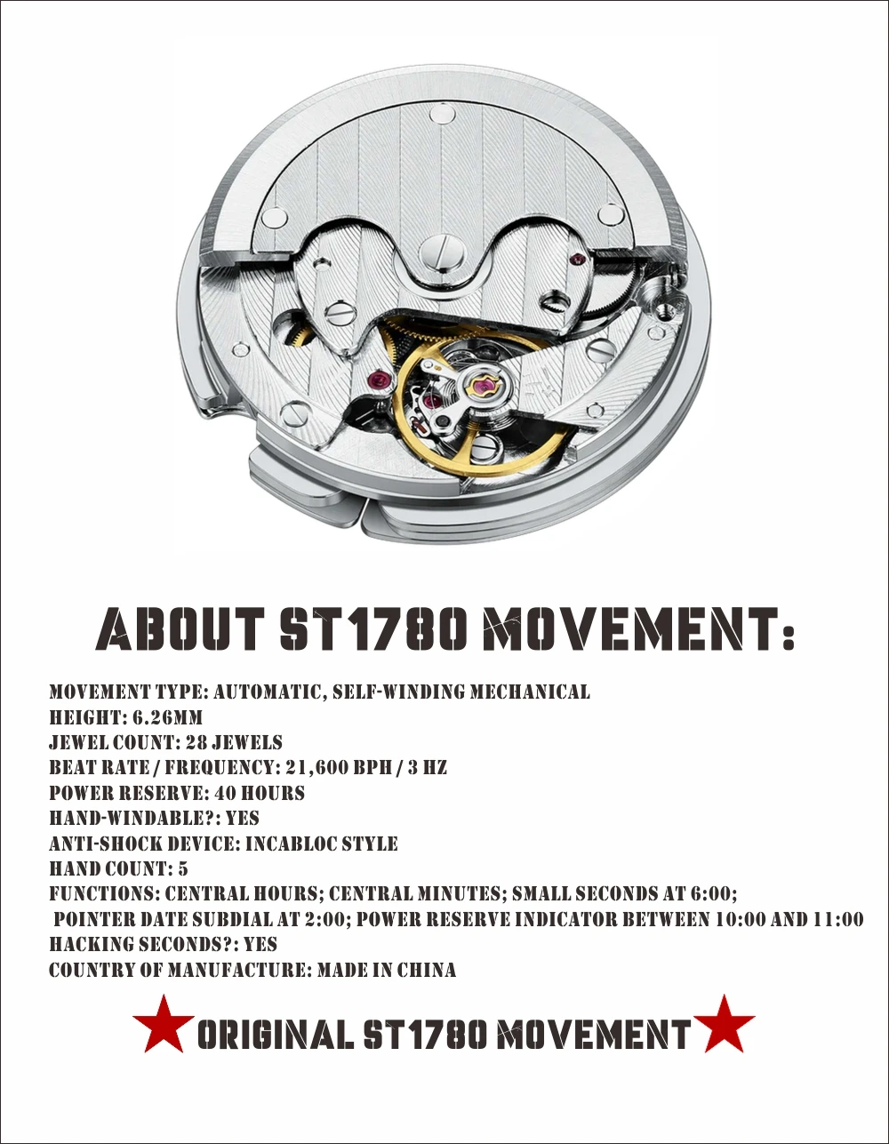 TIME TOKEN 40mm Men's Mechanical Watch 1963 Pilot Style with Seagull ST1780 Movement Air Force Aviation Sapphire Crystal