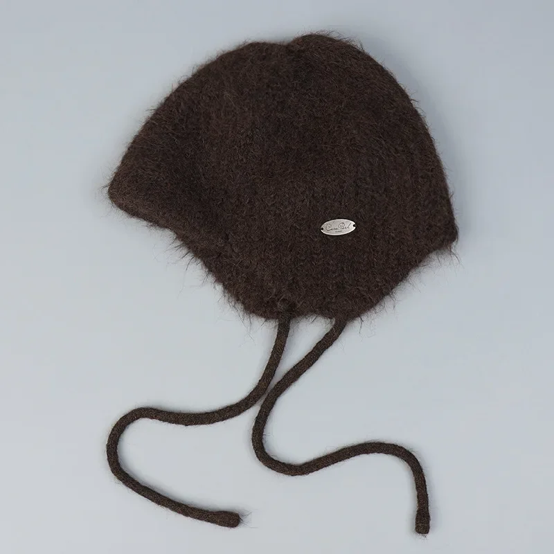 Autumn Winter New Models Wool Blended Knitted Beanie Hat Mohair Cold-proof Women\'s Warm Ear Protection Headgear Bomber Hat