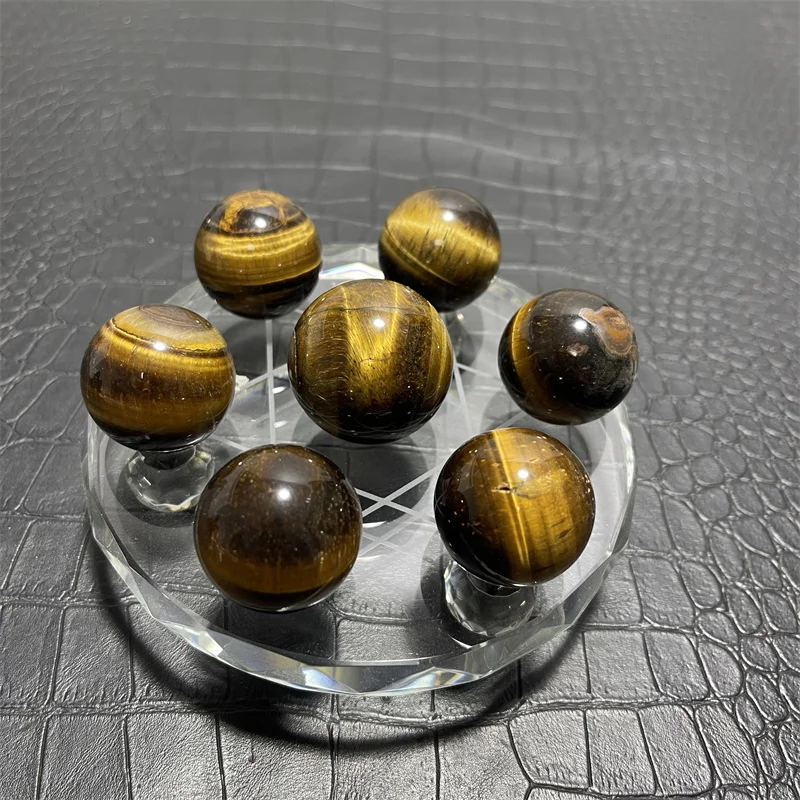 Natural Crystal Chakra Stone quartz ball Yellow Tiger Eye With Gift Chakra Sphere Seven Star Array