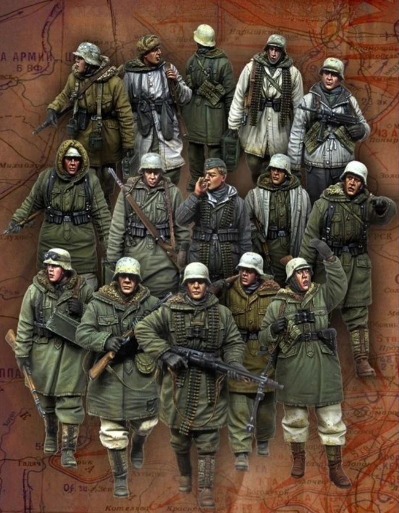 

Масштаб 1/35, литая под давлением фигурка из смолы, комплект модели, немецкий пехотный набор времен Второй мировой войны, зимний марш, 15 фигурок в разобранном и неокрашенном виде