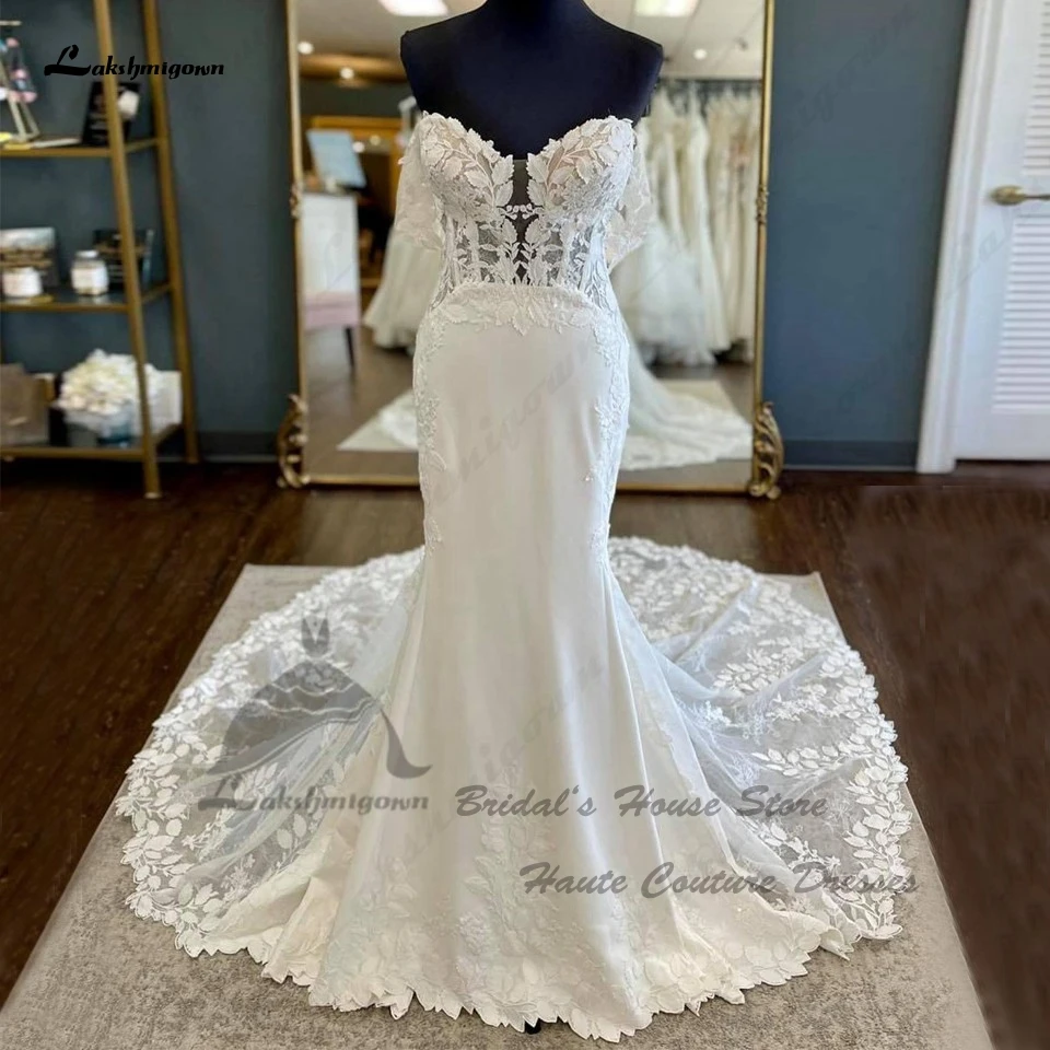 

Lakshmigown Princess Bridal Lace Mermaid Wedding Dresses 2023 Ballkleider Elegant Women Crepe Country Wedding Gowns Long Train