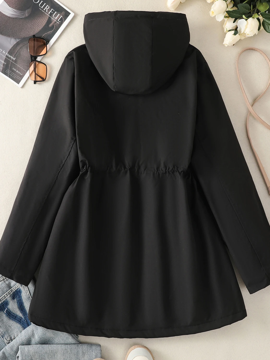 معطف سترة بقلنسوة من Faionable ملابس شتوية نسائية قطن Fce مبطن Jaet Sli Commute Sle طويل Sve #5