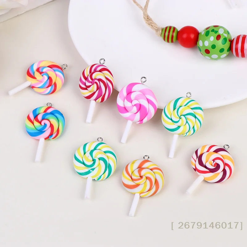 10Pcs Random Color Soft Clay Simulation Lollipop Charms