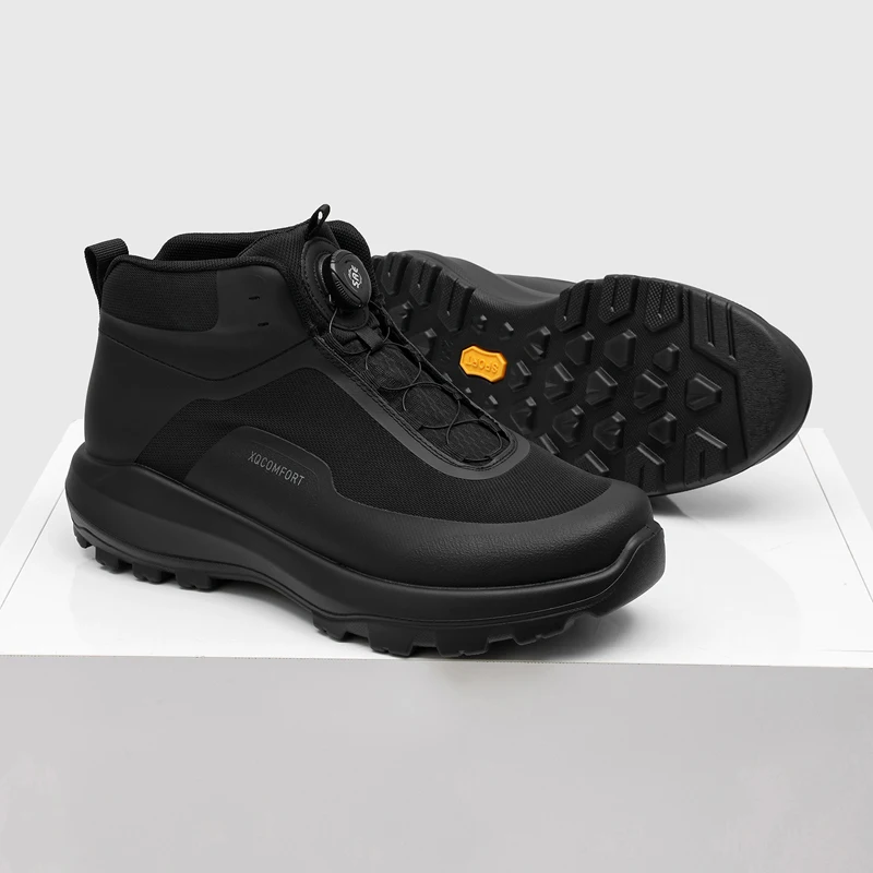 Men High Top Casual Shoes Black Swivel Buckle Men Thick Soled Lightweight Comfortable Retro Short Shoes Hiking Shoes Sizes 38-46