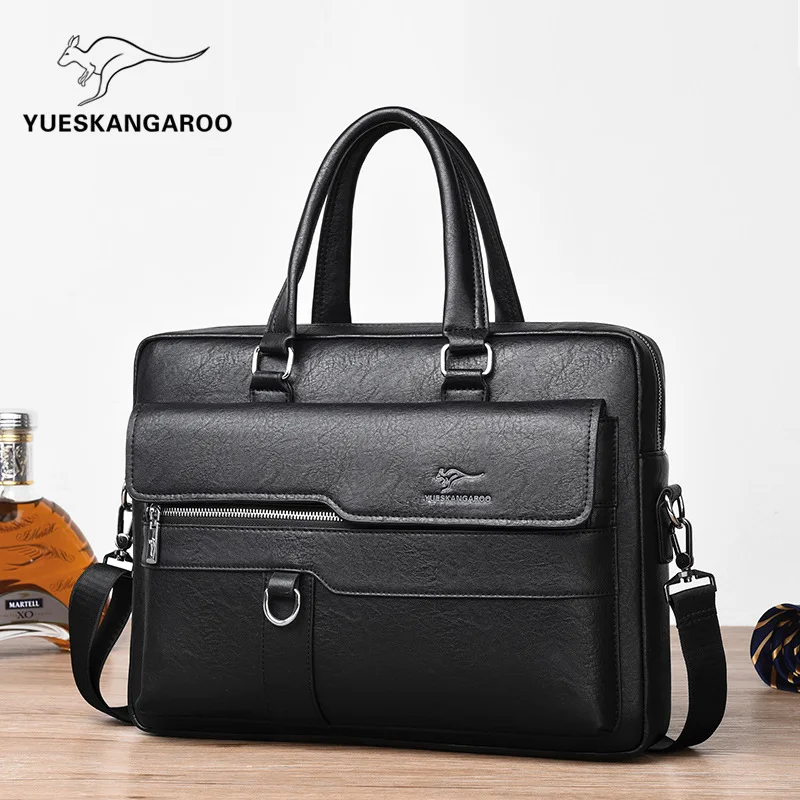 PU leather men's horizontal business handbag multi-function large capacity computer storage one shoulder sling briefcase bag