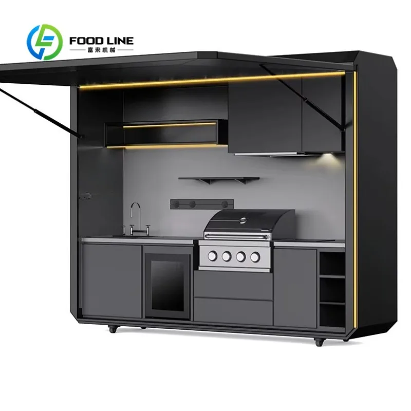Customized Fully-Equipped Outdoor Kitchen with Built-in Grill Sink Refrigerator Integrated Courtyard Gathering Equipment