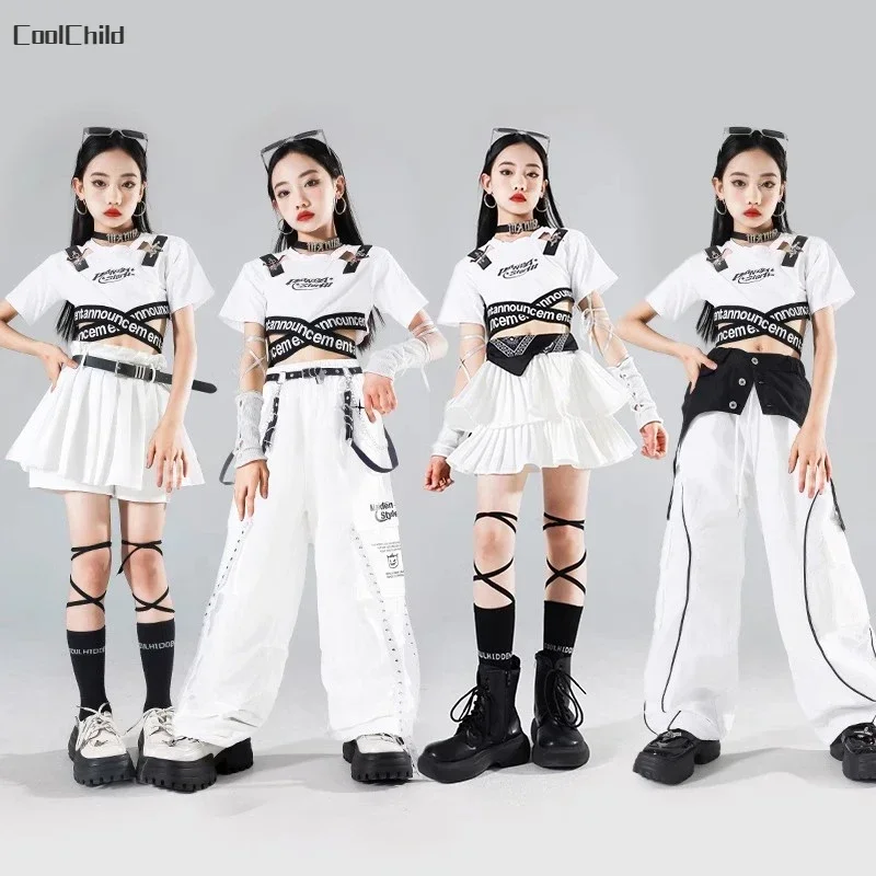 Hip Hop Kids K-pop Crop Top Street Dance Cargo Pants Pleated Skirts Girls Streetwear Children Jazz Costumes Stage Clothes Sets