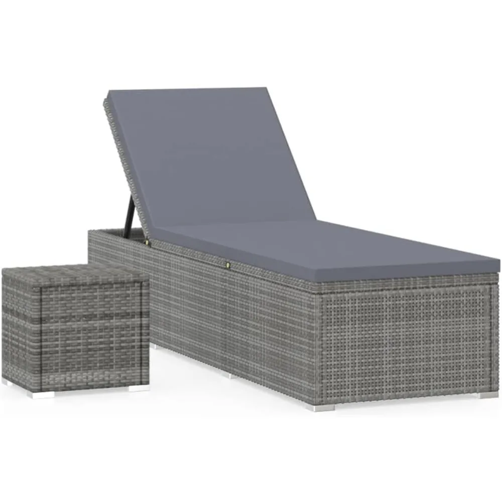 

Poly Rattan Sun Lounger with Cushion and Tea Table - Weather-Resistant Patio Furniture - Comfortable Outdoor Lounger in Gray -