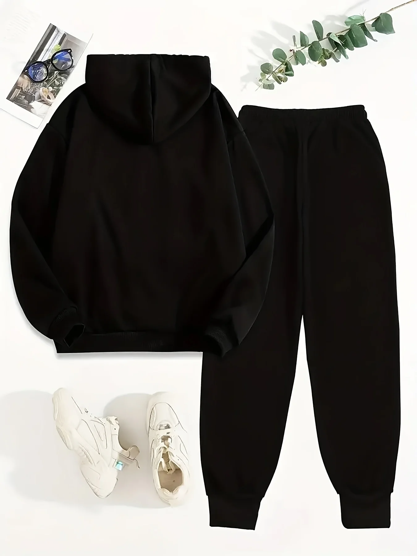 Women Fashion Hoodie & Long Pants 2‑Piece Outfit, Printed Design Two‑Piece Set, Ladies Autumn Winter Hooded Tracksuit view 4