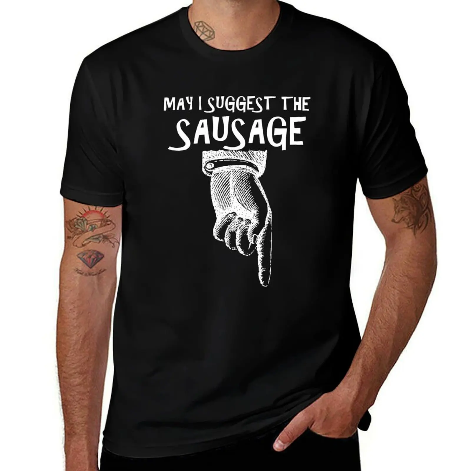 

Butcher, cook, chef.May I suggest the sausage. Vintage Art T-Shirt t shirts designer printed t shirts for man T-Shirt