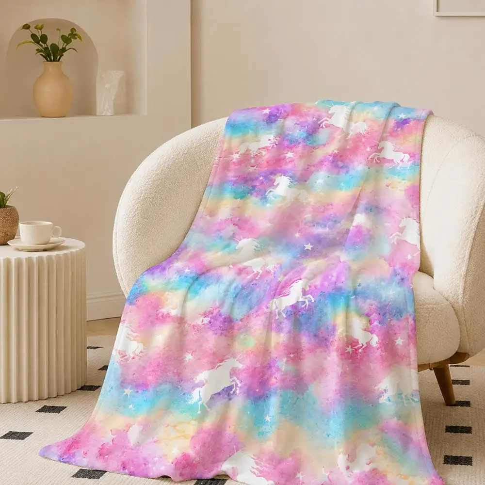Rainbow Swan Galaxy Set Throw 240g flannel blanket, suitable for sofas, beds, offices, exquisite gift blankets