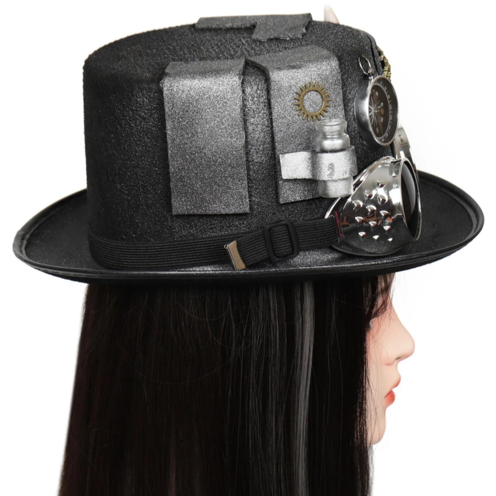 Gothic Steampunk Hat Black Steampunk Top Hat Costume Headwear Textured Finish Wide Brim
