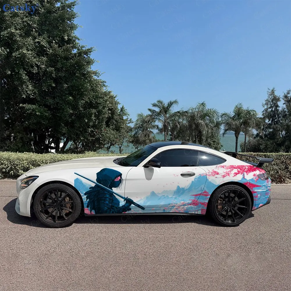 2pcs Cherry Samurai Zen Spirit, Durable, Fade-resistant, Enhance Vehicle Aesthetics With Bold Artistic Design Car Vinyl Wraps