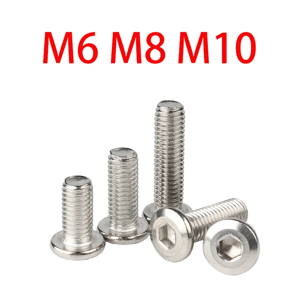 

Large Flat Round Head Hexagon Socket Head Screws Bolts M6 M8 M10 304 Stainless Steel Ultra Thin Super Low Flat Wafer Head Screw