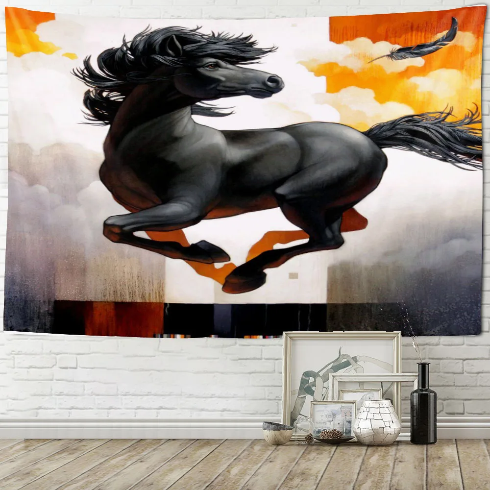 Animal Running Horse Wall Hanging Tapestry Art Maxima Decoration Blanket Eight Horses Figure Curtain Room Living Room Decoration