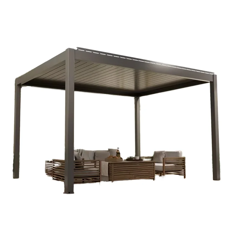 Open Air Bioclimatic Aluminum Alloy Heavy Duty Pavilion All Weather with LED Lights Outdoor Pergola Backyard Garden Gazebo