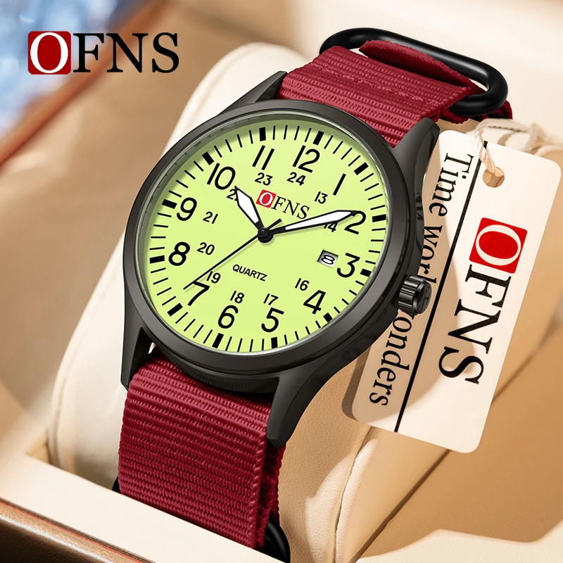 OFNS7200 ساعة رجالية بحزام نايلون Noctilucent 3ATM مقاومة للماء بتقويم واحد كوارتز رفيعة ومستقيمة بمينا كبير #4