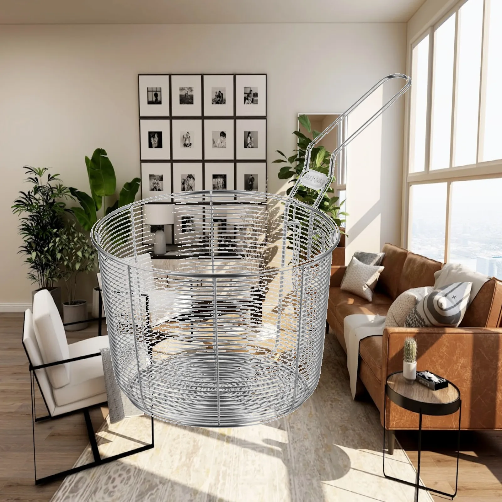 Stainless Steel Cooking Basket for Frying Pan with Hanging Loop for Storage Multi Size Kitchen Strainer Tool