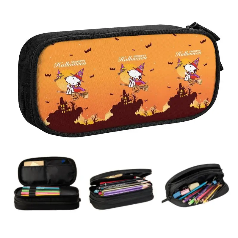 Custom S-Snoopys Anime Pencil Cases for Boy Girl Large Storage Halloween Bat Pen Bag Box Stationery