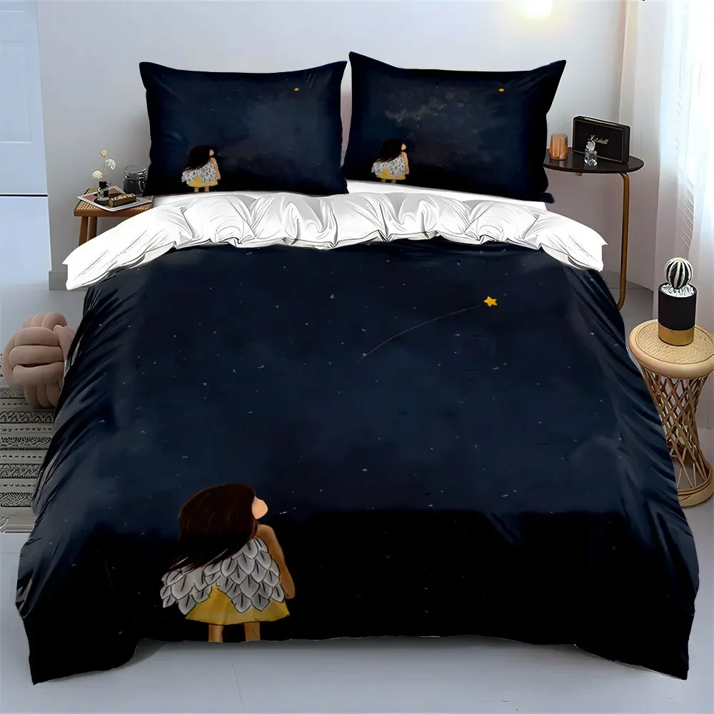 

Starry Night Angel Decor Set Soft Comfortable Duvet Cover Bedding Set Included 1*Duvet Cover & 2*Pillowcases, gift