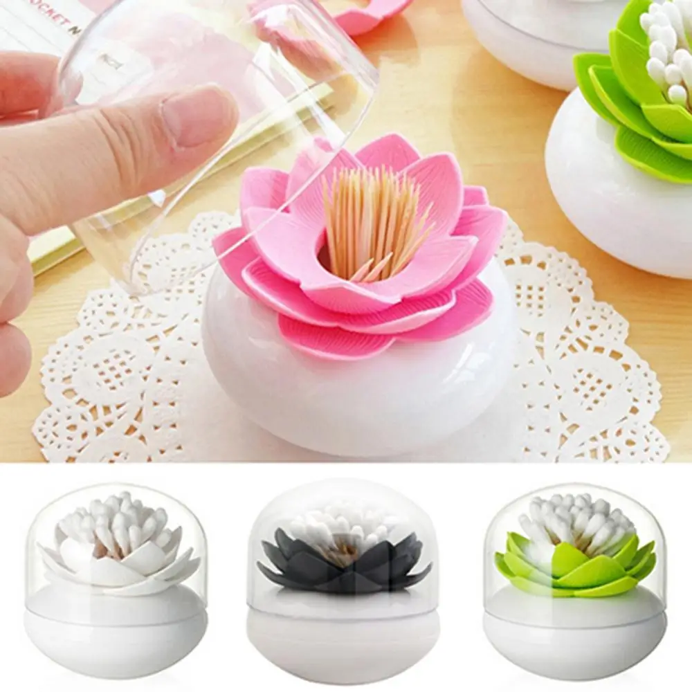 4 Colors Toothpick Holders Lotus Home Decor Toothpick Cotton Bud Swab Holder Storage Box