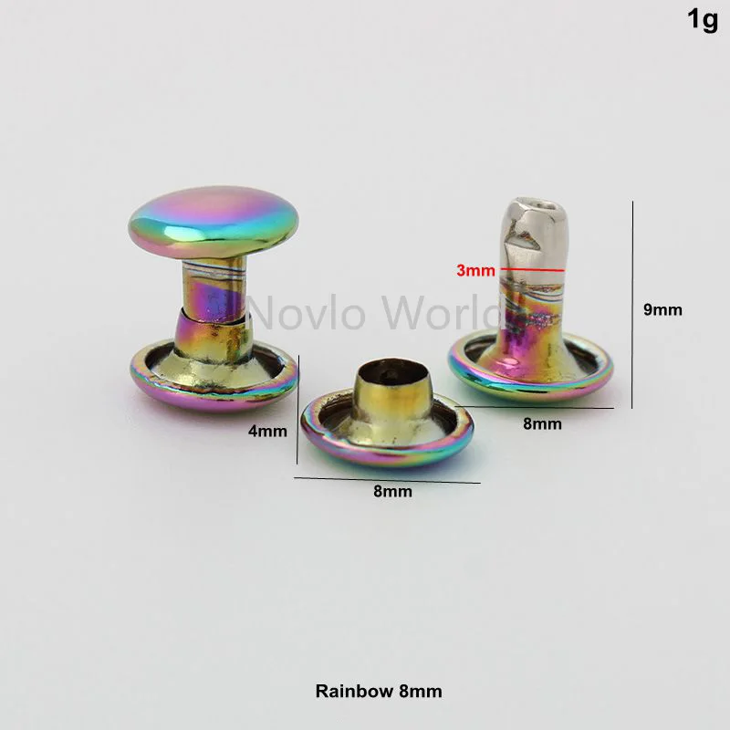 10-50pcs 4 sizes 6x6 8x8 10x9 12x9mm rainbow color metal studs for bag decoration rivets wholesale