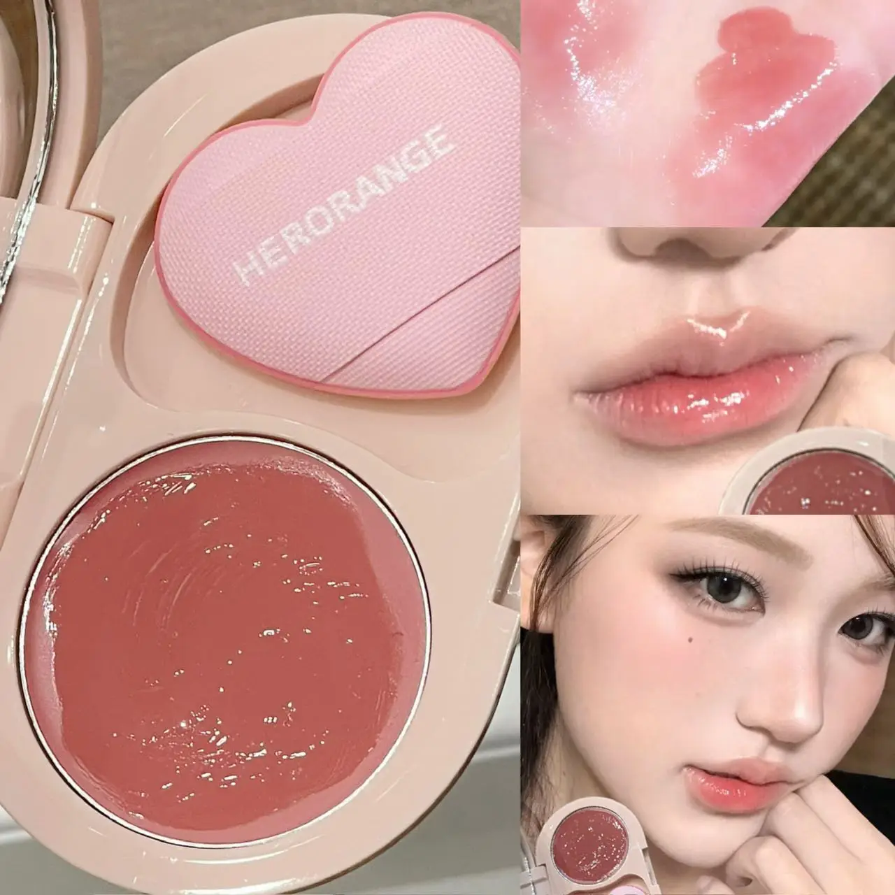 Herorange Soft Matte Multi-Use Blush Balm, Cloudy Cream Texture, with Heart Sponge, Blendable Lip Cheek Daily Natural Makeup
