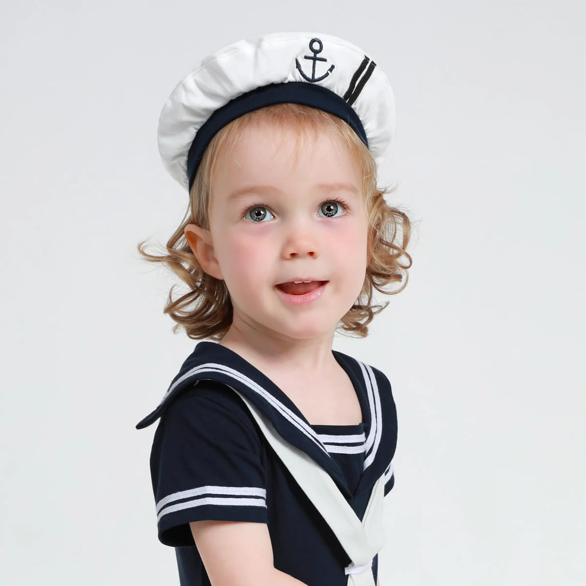 Matrosenhut Baby Junge Kapitän Party Cosplay Kostüm Requisiten Weiß Marine Militärhut Marine Mütze mit Anker 0-12 Monate