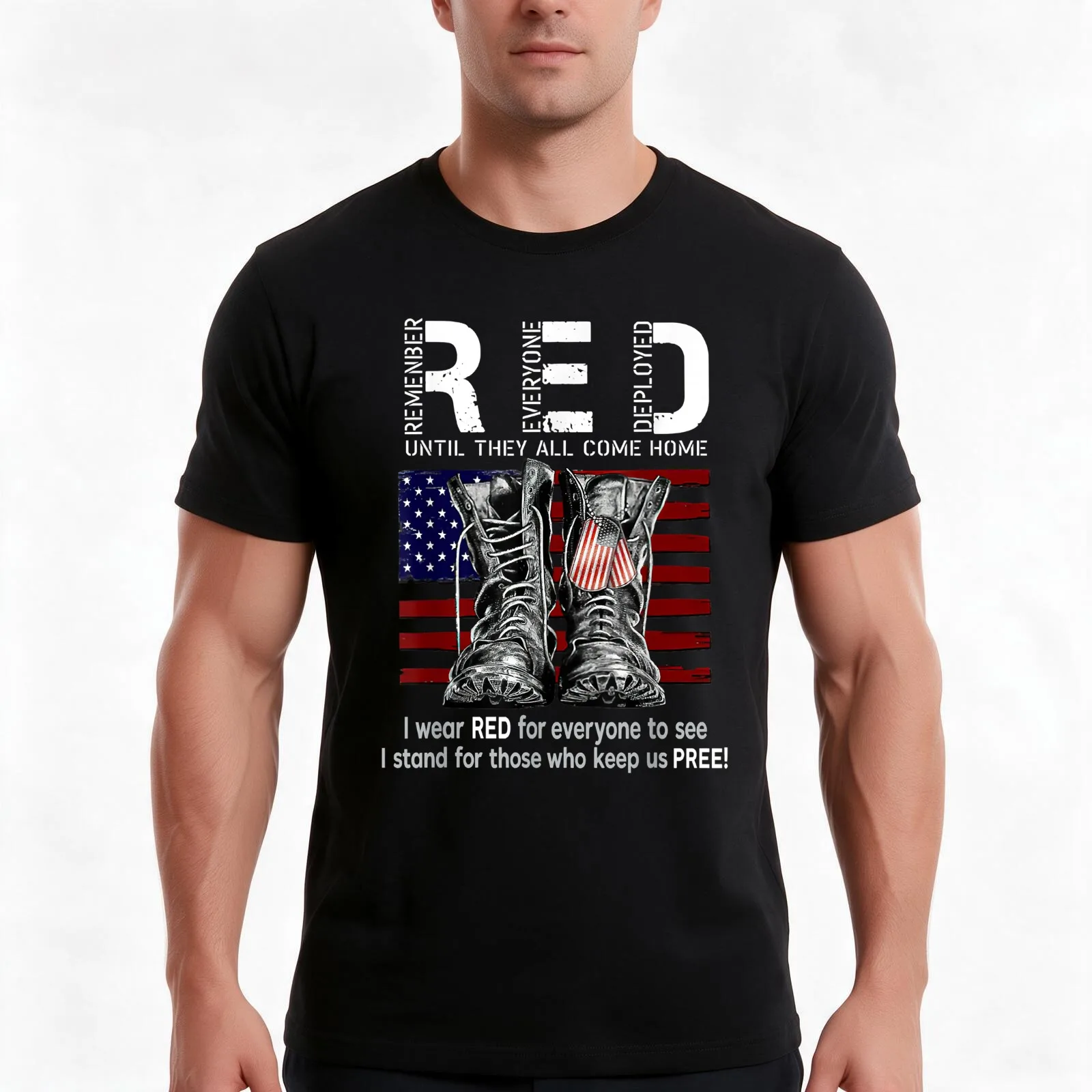 Remember Everyone Deployed Until They Come Home I Wear Red T-Shirt Summer Casual Cotton Tee Oversized Streetwear Tops
