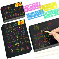 Rainbow Scratch Paper DIY Graffiti Props Office Supplies Drawing Tool with Bamboo Sticks Painting Template Birthday Gift TMZ