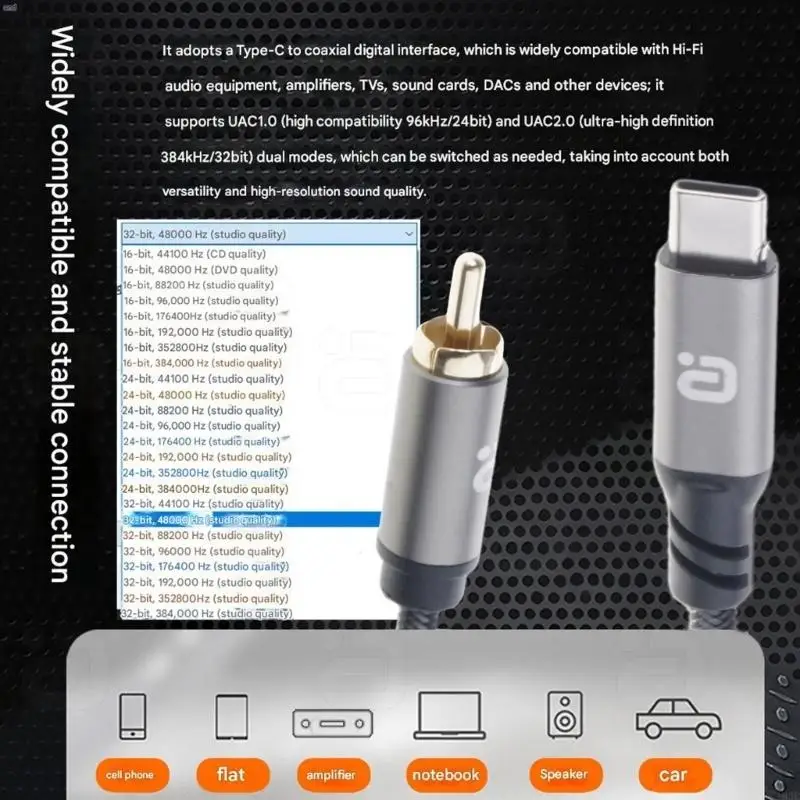 Digital Auditory Cable Type C To Digital Coaxial 1Meter For Professional Sound Device UAC2.0 Compatible Cable
