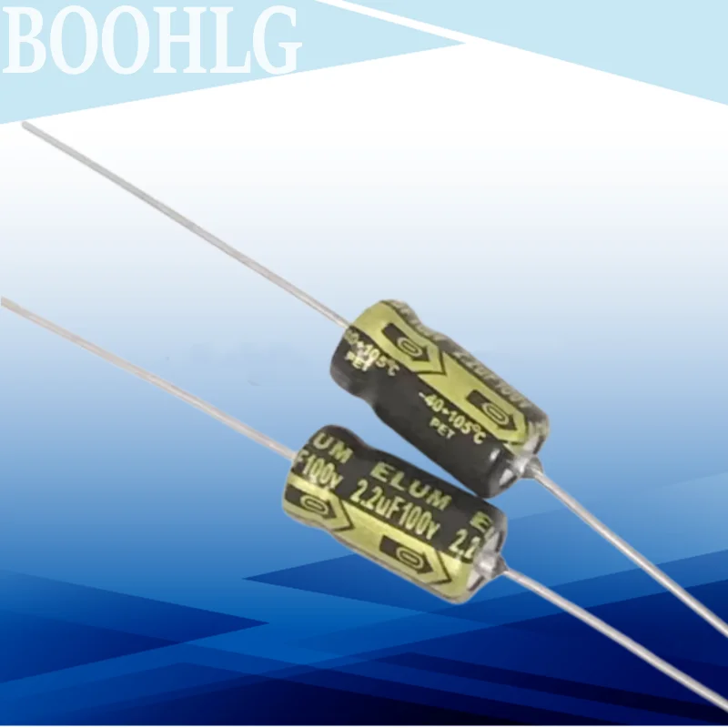 10PCS  ELUM Original Genuine Horizontal Axial Polarized Filter Electrolytic Capacitor 100v 2.2uf 5X13mm