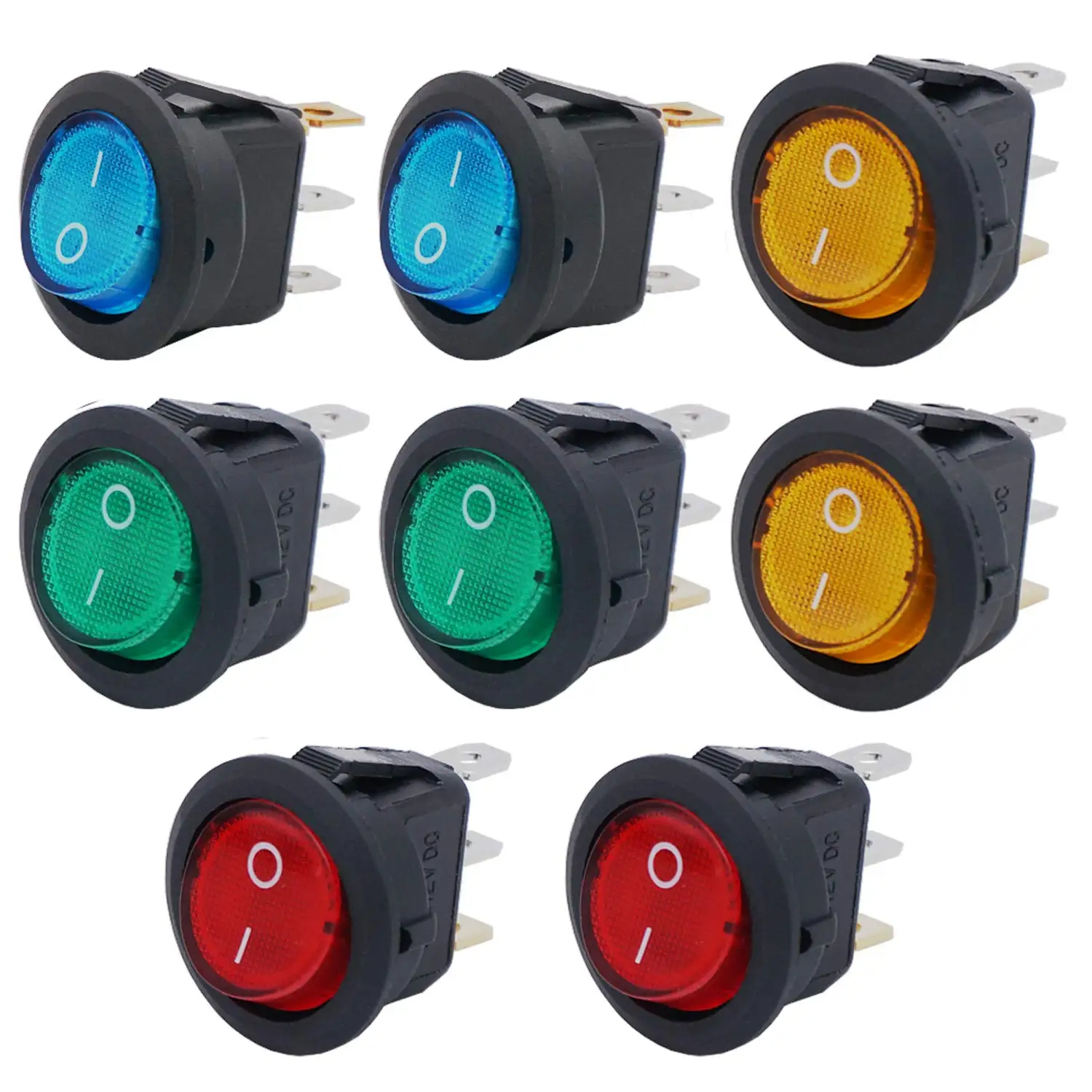 8pcs KCD1 On/Off 3-Pin 2-Position Snap 20A 12V Red LED Round Boat Rocker Switch with LED For Househeld DIY Replacement