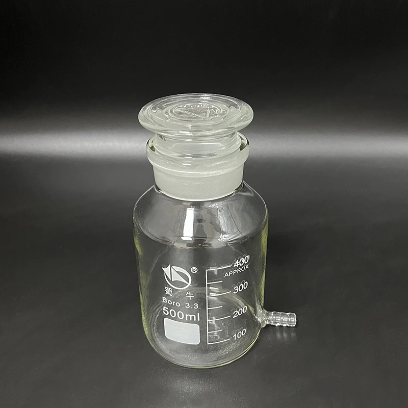 SHUNIU Reagent bottle, Wide mouth, Lower tube, Clear, Boro. 3.3 glass, Laboratory aspirator bottle