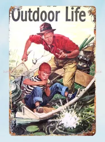 wall art 1953 Outdoor Life Magazine Cover 1950 fishing Father Son metal tin sign