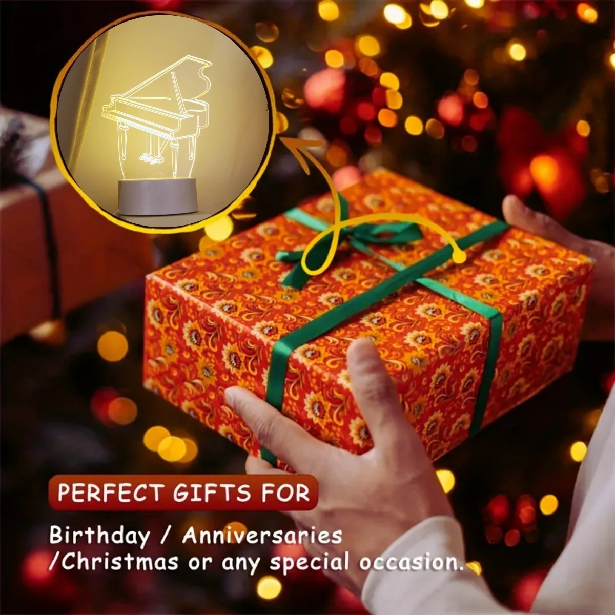 Luz noturna de piano 3D: decorar seu espaço com luz quente monocromática – o presente perfeito para o Natal ou o Halloween