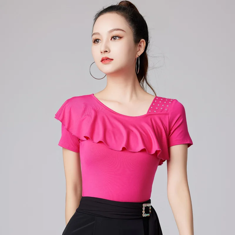 1 teile/los frau mode rüschen latin dance top dame modal solide kurzarm sommer tanzen top