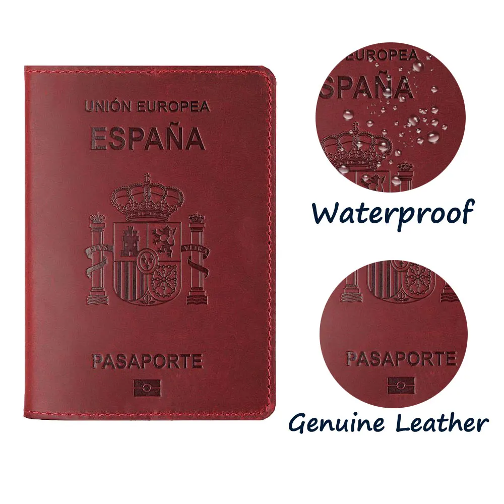 Funda de pasaporte de cuero genuino con grabado personalizado, funda de pasaporte con nombre de España, billetera de viaje